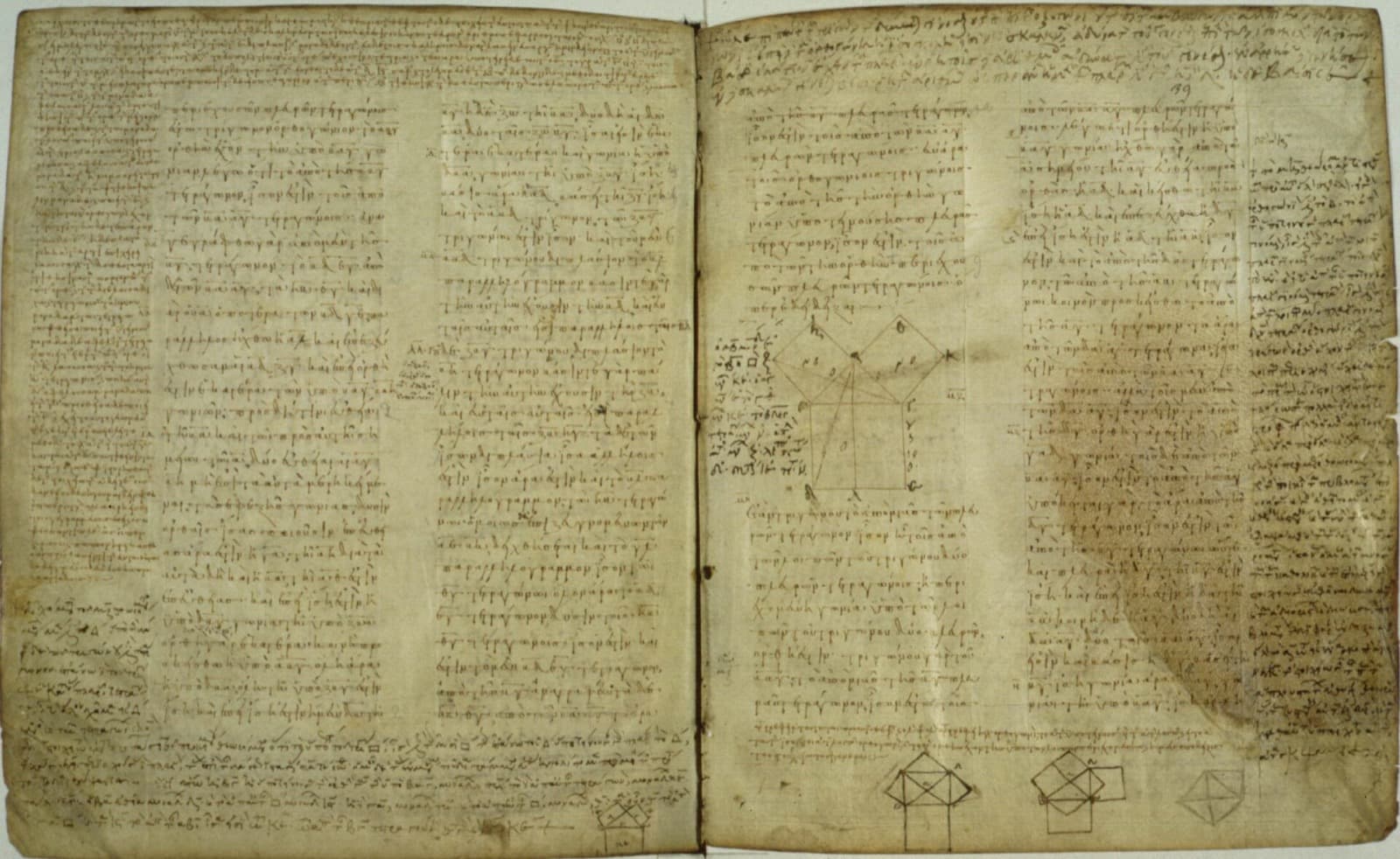 Diagrama del teorema de Pitágoras en un manuscrito vaticano de los Elementos de Euclides
